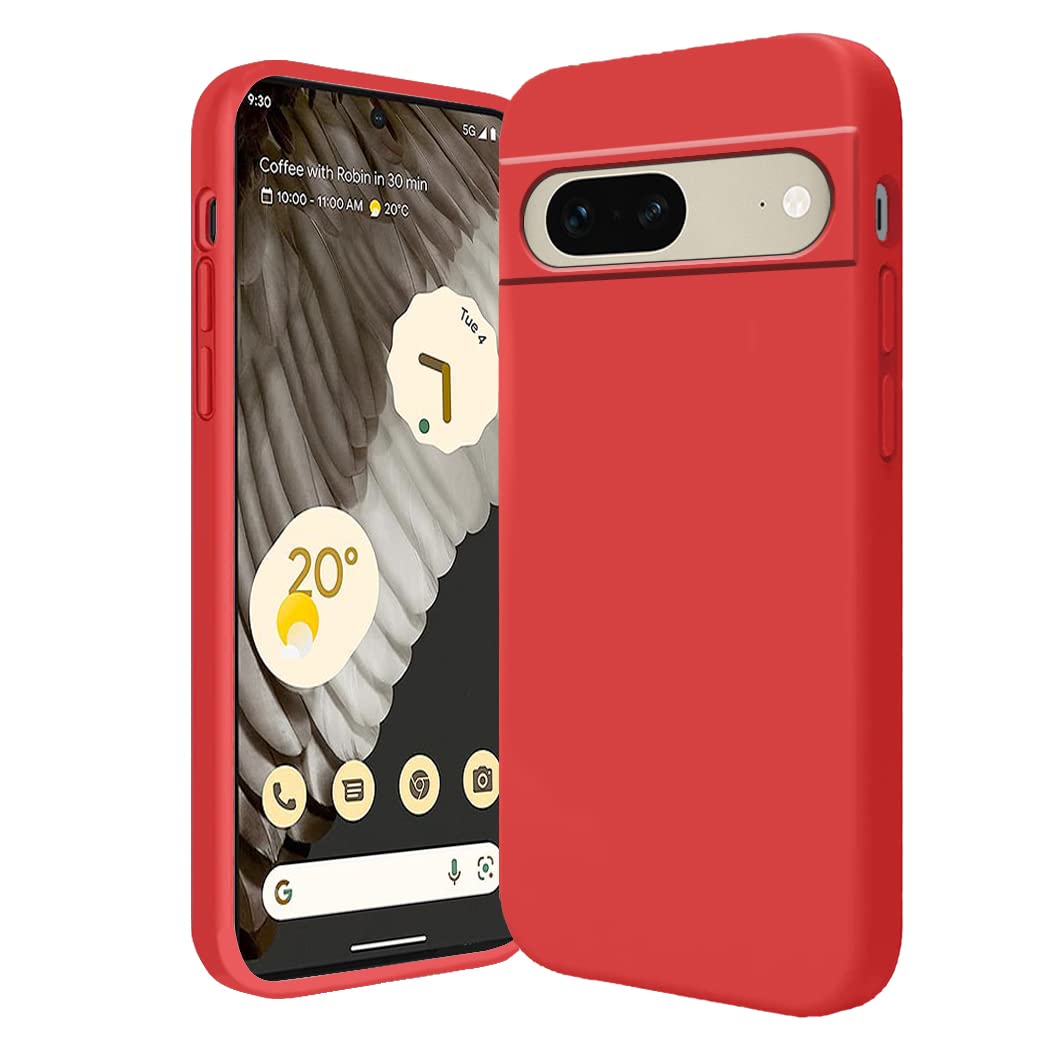 Compatible With Google Pixel 7A Case Silicone, Ultra Slim Soft Google Pixel 7A Phone Case Shockproof Anti-Scratch with Microfiber Lining Protective Cases Cover (Red)