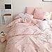 BuLuTu Flamingo Queen Duvet Cover Pink Cotton for Teen Girls Women,Cute 3 Pieces Kids Bedding Sets Zipper Closure with Corner Ties,Queen Duvet Cover Set,Lightweight,Durable,No Comforter