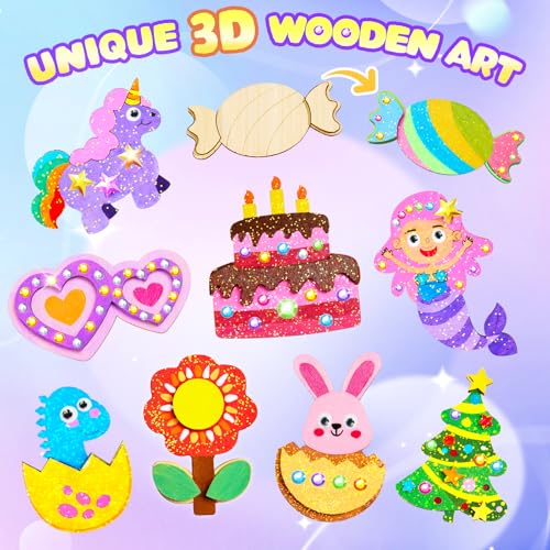 CGBOOM Kids Painting Set, 32 Pieces Kids Craft Set, Luminescence Fridge Magnets for Painting and Crafts, Wooden Magnets for Painting, Gift for Girls and Boys