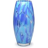 Ca D Oro Glass Vase Blue Confetti Hand Blown Murano-Style Art Glass for Flower and Decor - Model Oliva G