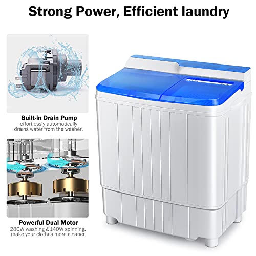 COSTWAY Portable Washing Machine, SemiAutomatic Twin Tub 13lbs Compact