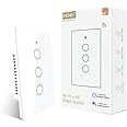 MOES Touch Wall Single Live Wire Smart Switch，No Neutral Wire Needed, 2.4GHz WiFi RF433 Light Switch Works with Smart Life/Tuya App, Alexa and Google Home, Single Pole 110V, White 3 Gang