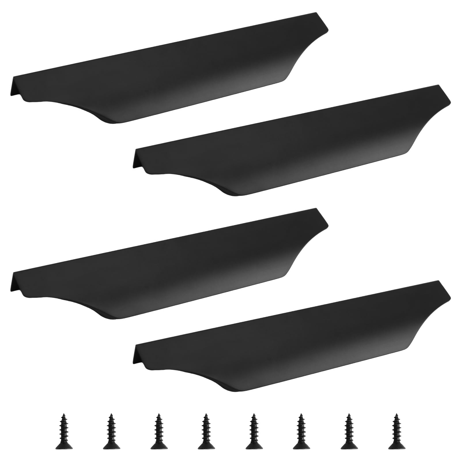 MOROBOR 4Pcs Finger Edge Pull Handle Finger Pulls Aluminum Concealed Handle 200mm Matte Black Furniture Drawer Handles for Home Kitchen Door Drawer Cabinet with Screws — image 1