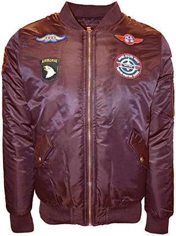 Men's Patched Flight Jacket (XXLarge, BURGUNDY)