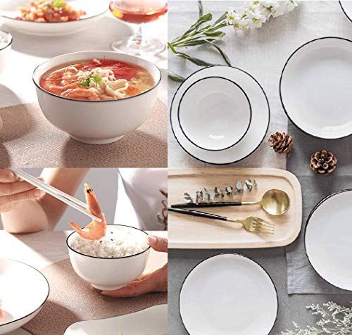 image for handrong 18 Pieces Dinnerware Set - 4pcs Porcelain Bowls, 2pcs Ceramic