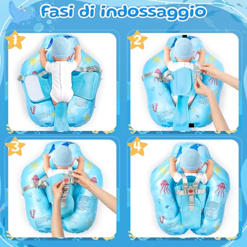 IEEILULU Salvagente Neonato, Ciambella Neonato Mare con Parasole Olare Rimovibile UPF50+, Salvagente Bambino con Adesivo di Riparazione per Piscina, Spiaggia, Vacanze da 6 a 36 Mesi