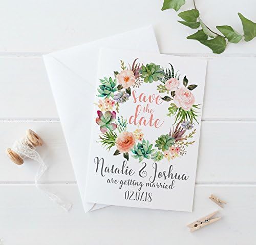 Rustic Save the Date Cards, Rustic Save the Date Invitations, Succulent Wedding Set of 10 with Envelope Included