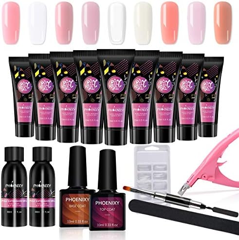 ジェルネイルキット Phoenixy ポリジェル 長さだしジェルカラーセット 15ml 9本 ギフト 人気 初心者 100pcsネイルチップセット スカルプ ランキングtop5 ネイルライト対応 セット ネイル