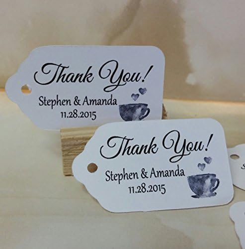 Thank You with Tea Cup 50 Personalized White card stock Favor Tag