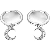 CZ Crescent Moon Star Dangle Hoop Earrings for Women Sterling Silver with Charms Crystal Drop Cartilage Cute Jewelry Fashion Dainty Gifts for Best Friend (8.5mm Silver Moon)