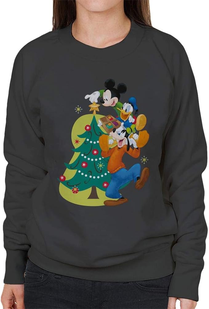 Disney Mickey & Co Decorating Christmas Tree Women's Sweatshirt Amazon