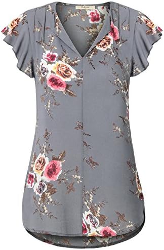 Bebonnie Women's V Neck Flutter Short Sleeve High Low Hem Chiffon Tunic Blouse Tops