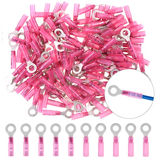 Hilitchi 50Pcs Nylon Heat Shrink Ring Insulated Terminal Electrical Wire Crimp Connector (22-16AWG, 1/4')