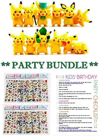 EPIK Bundle (12 Count) Pikachu Pokemon Style Party Supplies Toy and/or Cupcake Topper & Pokemon Style Stickers (12 Sheets) w/ BONUS Birthday Party Planner Checklist pdf
