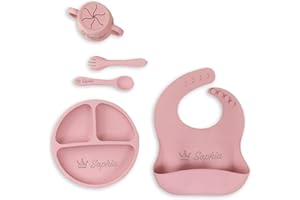 Personalized Silicone Baby Feeding Set Custom Snack Cup with Lid Baby Weaning Supplies Adjustable Silicone Bibs Baby Birthday