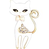 Fashion Rhinestone Bow Cat Brooch Pin for Women Girls Gold-Toned Crystals Cartoon Bowknot Kitten Brooches Lapel Pins Dress Accessories Holiday Birthday Party Vintage Unisex Jewelry
