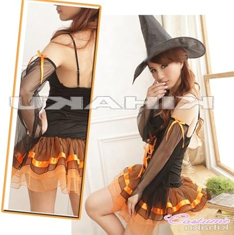 Amazon ノ ブランド品 ハロウィン コスプレ 魔女 小悪魔 服 巫女服 衣装 黒 オレンジ コスプレ 仮装 通販