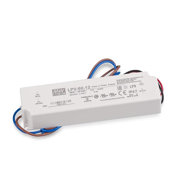 LED Netzteil Trafo Mean Well LPV-60-12 Schaltnetzteil, 12V / 5A / 60W IP67 LED Transformator für LED Beleuchtung