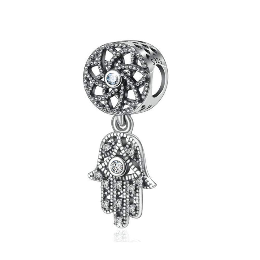 Hand of Fatima Charm 925 Sterling Silver Hamsa Charm Anniversary Charm for Pandora Charm Bracelet (B)