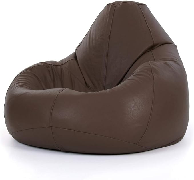icon Luxury Real Leather Recliner Bean Bag Brown, Extra Large, 120cm