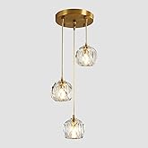 Flyrose 3-Light Cluster Pendant Lighting Crystal Chandelier Gold Hanging Pendant Light Fixture Mid Century Modern Multi Light