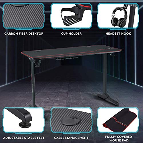 YOLENY 55inch Ergonomic Gaming Desk,PC Computer Table with Cup Holder & Headphone Hook,Cabling Management Racing Gaming… - Image 3