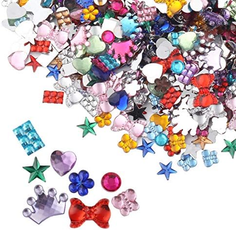 meicry beads 880 Pcs Gems Acrylic Flatback Rhinestones Gemstone Embellishments 8 Shapes 6-20mm Heart-Shaped,Pentagram,Round, Flower-Shaped,Butterfly,Cravat, Six Square,Crown Rhinestones