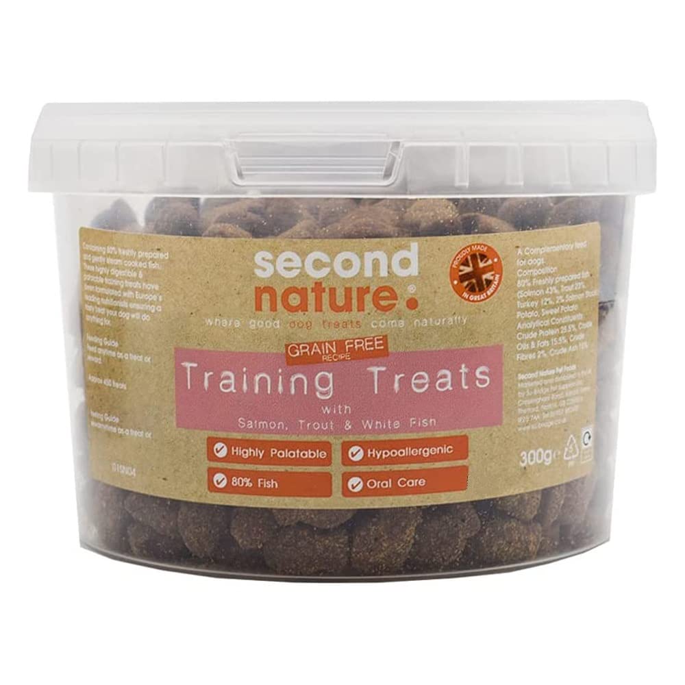 Second Nature High Meat Grain Free Salmon, Trout & White Fish Dog Training Treats - 300g High Value Healthy Treats for Large & Small Dogs