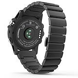 MoKo Band Compatible with Garmin Fenix 3/Fenix 5X, Stainless Steel Metal Replacement Link Bracelet with Double Button Folding Clasp for Fenix 3/Fenix 3 HR/Fenix 5X/5X Plus/Descent Mk1 Watch, Black