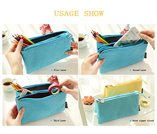 image for UQueen Fashion Creative Candy Color Three Layer Large Capacity Zipper 