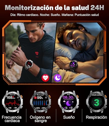LIMIGE Men's Smart Watch, 1000 mAh, 3 Straps, 1.75 Inch HD Smartwatch Men's Military with LED Calls Flashlight 5ATM Waterproof 120+ Sports Modes Pedometer Bracelet Activity Android iOS Silver