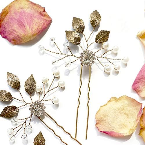 Aegenacess 3Pcs Wedding Hair Decorative Pins Side Set - Leaf Leaves Flower Bridal Vine Boho Clip Crystal Rhinestones Bridesmaids Gift Accessories for Bride Women (brooze)