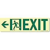 SmartSign - S-5582-GS-4.5x14 "Exit" Label with Left Arrow | 4.5" x 14" Glow-in-the-Dark Laminated Vinyl Exit - Left Arrow