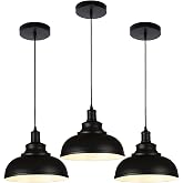 Black Dome Metal Pendant Lights - Hanging Ceiling Fixture for Industrial, Farmhouse Kitchen Island, Dining Room, Foyer (3 pack)