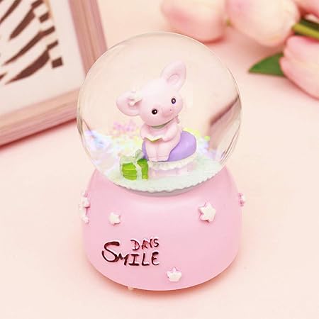 Cxzm Boule à Neige Musicalecochon Dessin Animé Rose Verre