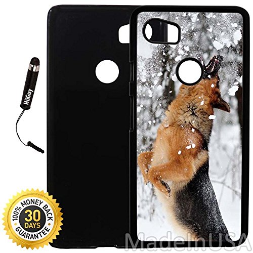 Custom Google Pixel 2XL Case (German Shepherd Plays With Snow) Plastic Black Cover Ultra Slim | Lightweight | Includes Stylus Pen by Innosub