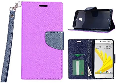 HTC Bolt Case, Luckiefind Premium PU Leather Flip Wallet Credit Card Cover Case, Stylus Pen Accessories (Wallet Purple)
