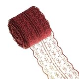 vLoveLife 2 Rolls (10 yards/ Each) Lace Roll Burgundy Lace Ribbon Vintage Floral Lace Trimming Bridal Wedding Lace for Decoration Crafts