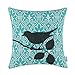 CaliTime Canvas Throw Pillow Cover Case for Couch Sofa Home Decor, Cartoon Shadow Bird Branch Geometric 18 X 18 Inches Black Teal