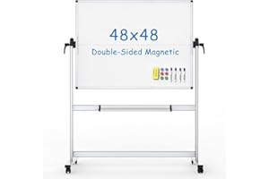 VIZ-PRO Double-Sided Mobile Whiteboard, 48 x 48 Inches, Magnetic Rolling Dry Erase White Board on Wheels with Aluminium Frame