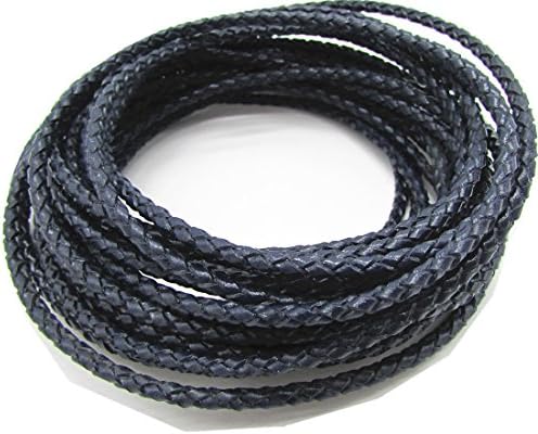 Gozillon 3mm Round Folded Genuine Leather Cords For Bracelet Necklace Jewelry Making 5 Meters (Blue)