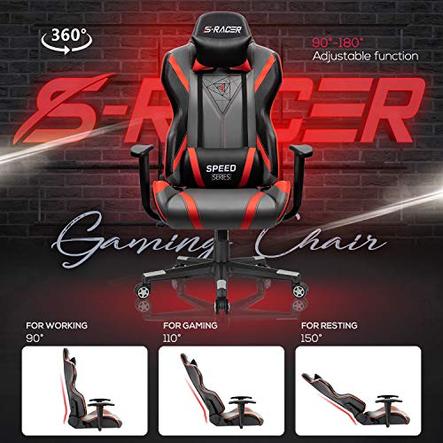 Homall Racing Office High Back PU Leather Computer Desk Video-Game-Chairs, Black/Gray - Thumbnail 2