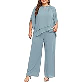 Hanna Nikole Mother of Bride Pant Suits Plus Size Half Sleeve 2 Piece Chiffon Pantsuit Formal Wedding Guest Outfit