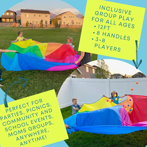 Little Dynamo Parachute Toys for Kids with 8 Handles 12ft Gym Class Rainbow Color Parachute