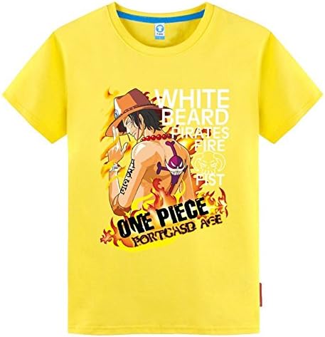 Minshimly Mens Anime One Piece Cartoon Portgas·D· Ace Pattern T-shirt (3XL, LIGHT BLUE)