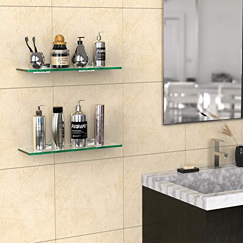 GeekDigg 2 Sets Glass Shelves for Bathroom, No Drilling Shower Caddy