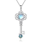 AINFQY Key Necklace 925 Sterling Silver Moonstone Pendant Necklace Heart Key Necklace Jewelry Gifts for Women