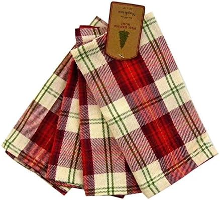 Red, Green, and Cream Plaid Cloth Napkins (Set of 4)