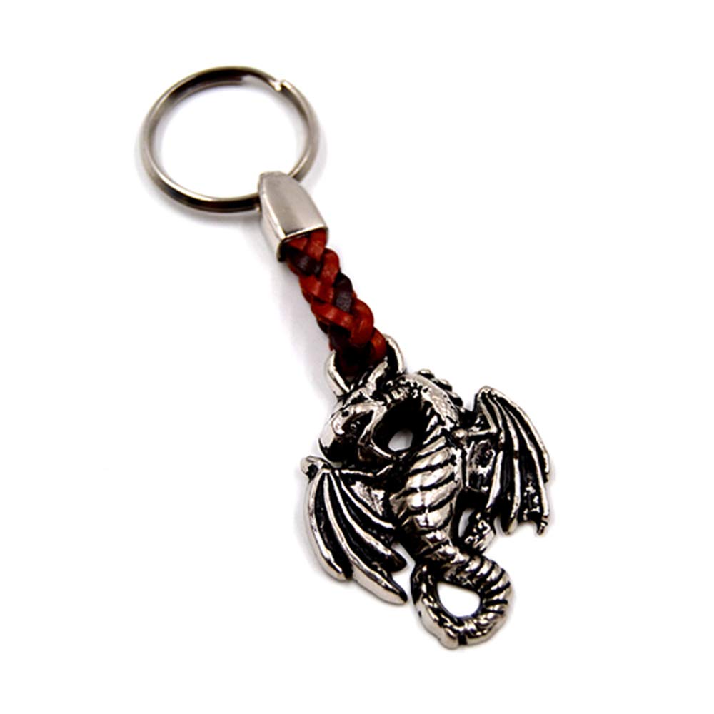 Key Pendant Dragon, Metal Key Ring Thickness 2 mm, Imitation Leather Band, Total Length Approx. 10cm Travel Present Deco