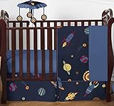 Sweet Jojo Designs Space Galaxy Rocket Ship, Planet, Galactic 4 Piece Baby Boy Girl Bedding Crib Set Without Bumper